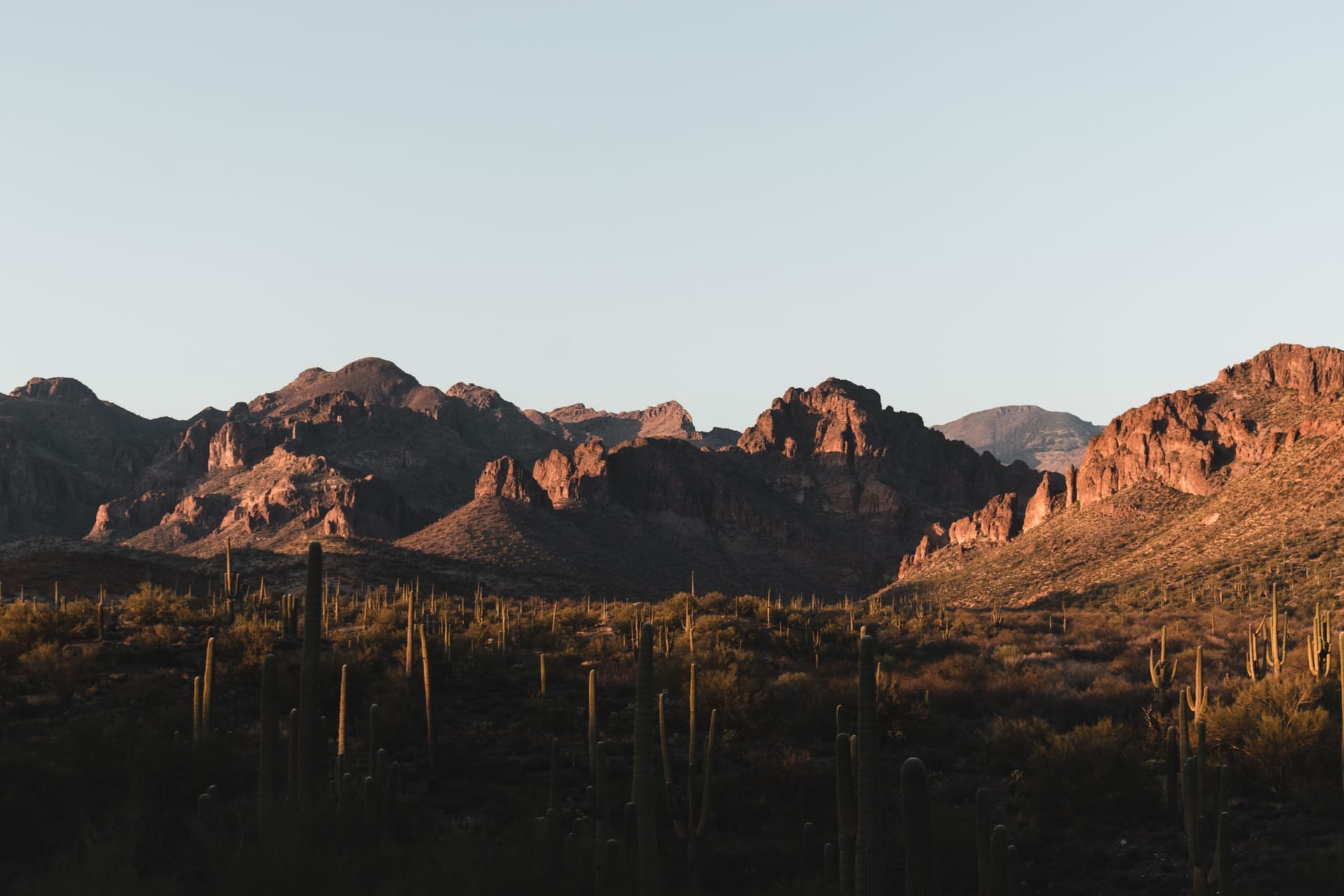 Stunning sunset over the cactus-filled Superstition Mountains, Arizona — Peoria, ZIP 85383