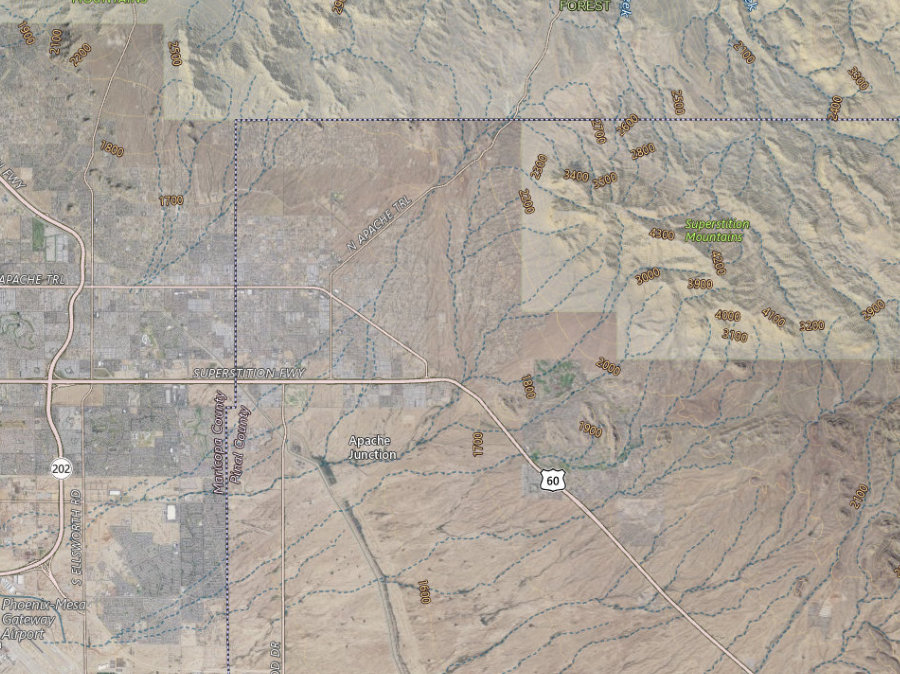 Aerial map of ZIP code 85119, Maricopa County, Arizona, showing highways, place names and the ZIP boundary