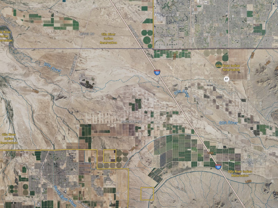 Aerial map of ZIP code 85121, Maricopa County, Arizona, showing highways, place names and the ZIP boundary