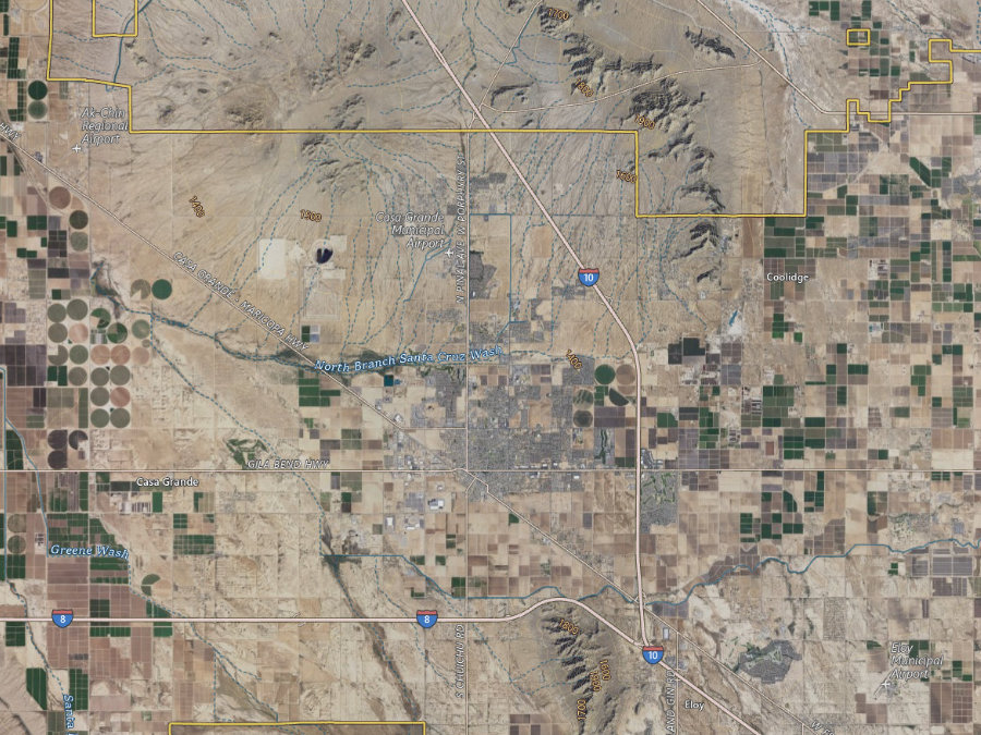 Aerial map of ZIP code 85122, Maricopa County, Arizona, showing highways, place names and the ZIP boundary