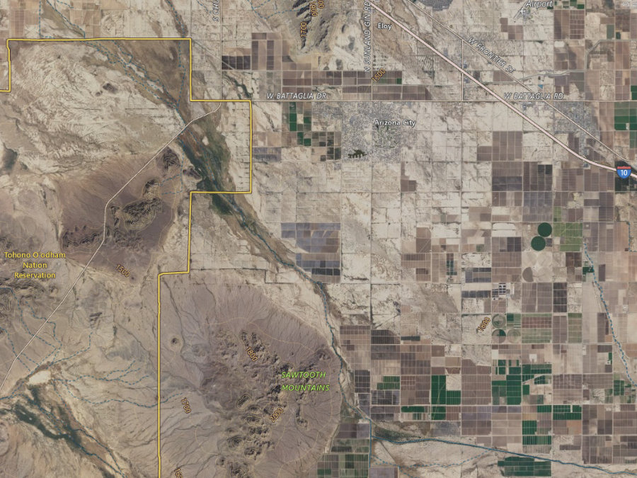 Aerial map of ZIP code 85123, Maricopa County, Arizona, showing highways, place names and the ZIP boundary