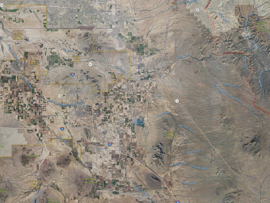 Aerial map of ZIP code 85132, Maricopa County, Arizona, showing highways, place names and the ZIP boundary