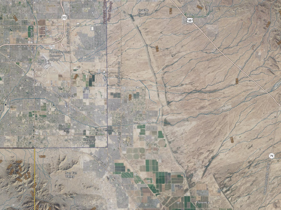 Aerial map of ZIP code 85140, Maricopa County, Arizona, showing highways, place names and the ZIP boundary