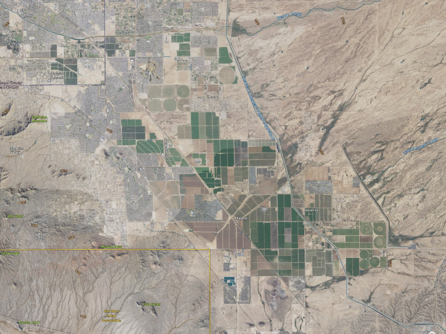 Aerial map of ZIP code 85143, Maricopa County, Arizona, showing highways, place names and the ZIP boundary