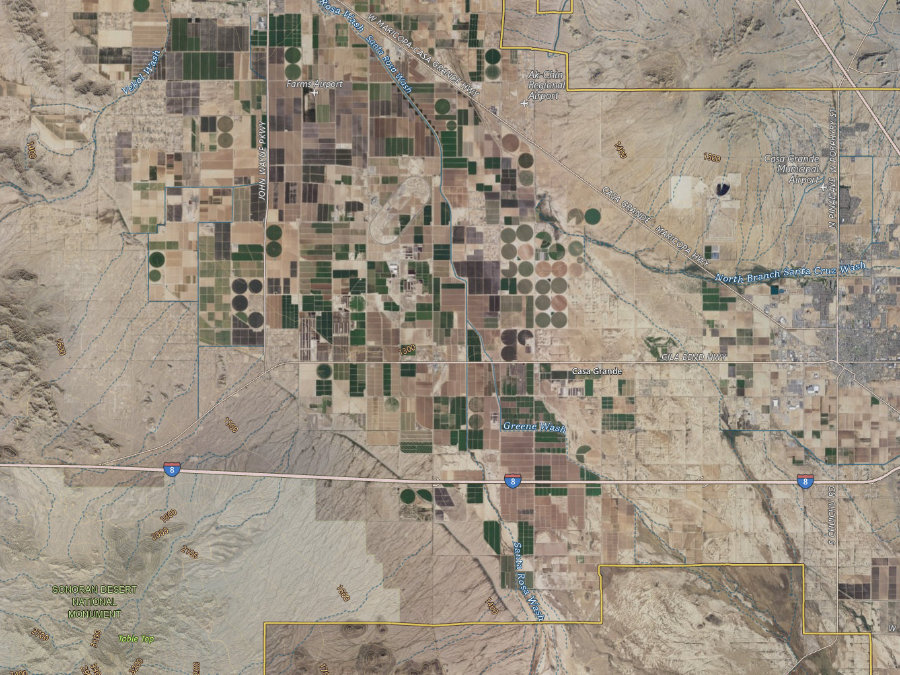 Aerial map of ZIP code 85172, Maricopa County, Arizona, showing highways, place names and the ZIP boundary