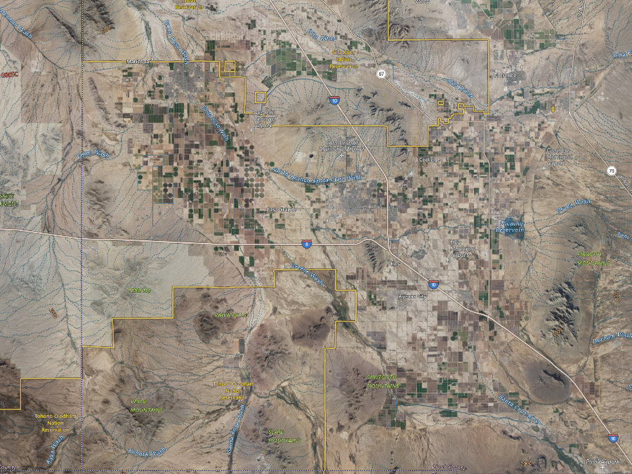 Aerial map of ZIP code 85193, Maricopa County, Arizona, showing highways, place names and the ZIP boundary