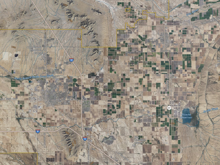 Aerial map of ZIP code 85194, Maricopa County, Arizona, showing highways, place names and the ZIP boundary