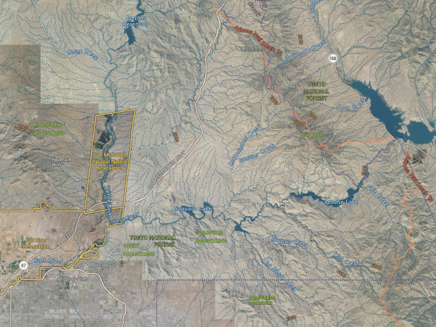 Aerial map of ZIP code 85264, Maricopa County, Arizona, showing highways, place names and the ZIP boundary