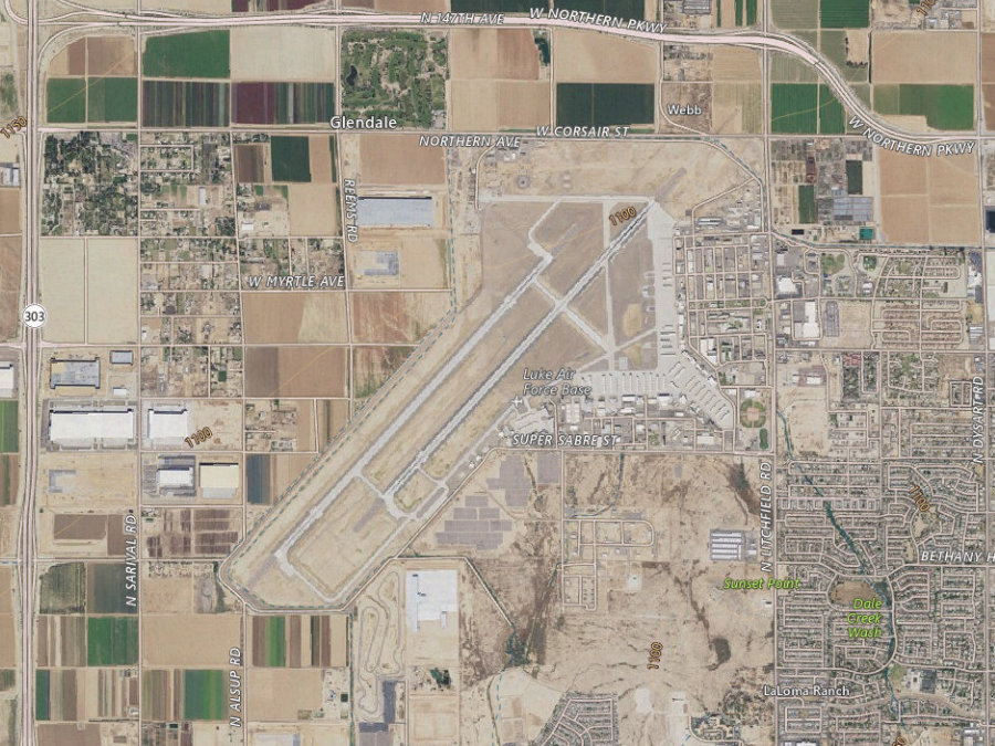 Aerial map of ZIP code 85309, Maricopa County, Arizona, showing highways, place names and the ZIP boundary