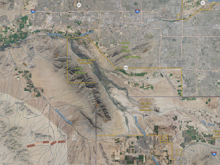 Aerial map of ZIP code 85339, Maricopa County, Arizona, showing highways, place names and the ZIP boundary