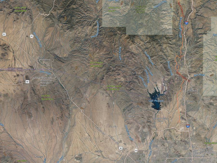 Aerial map of ZIP code 85342, Maricopa County, Arizona, showing highways, place names and the ZIP boundary