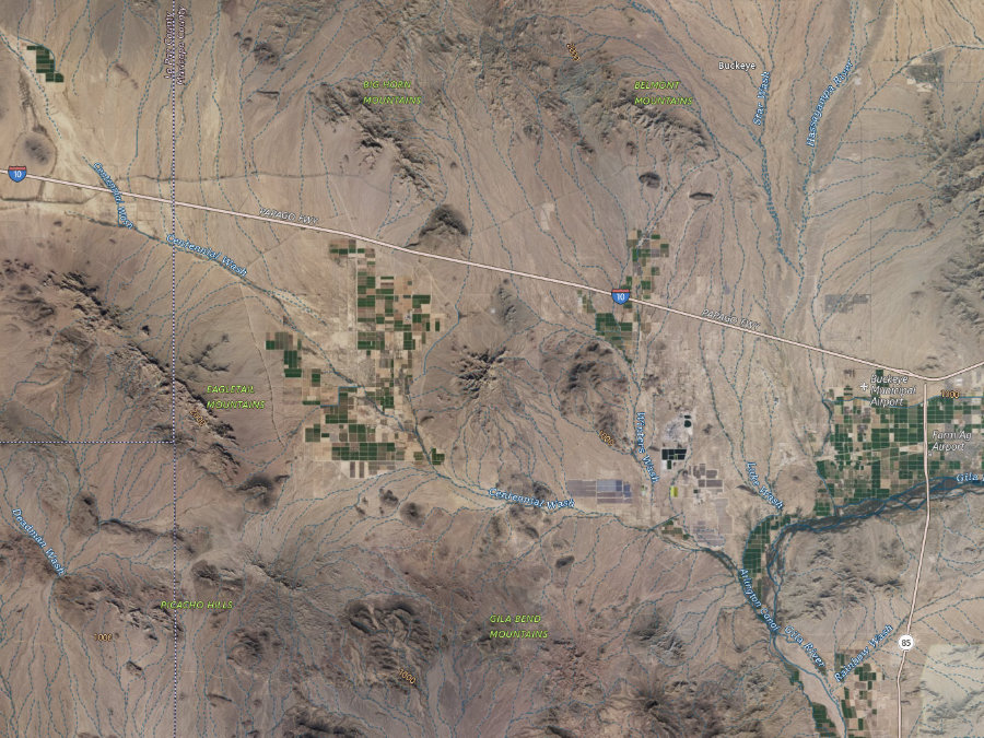 Aerial map of ZIP code 85354, Maricopa County, Arizona, showing highways, place names and the ZIP boundary