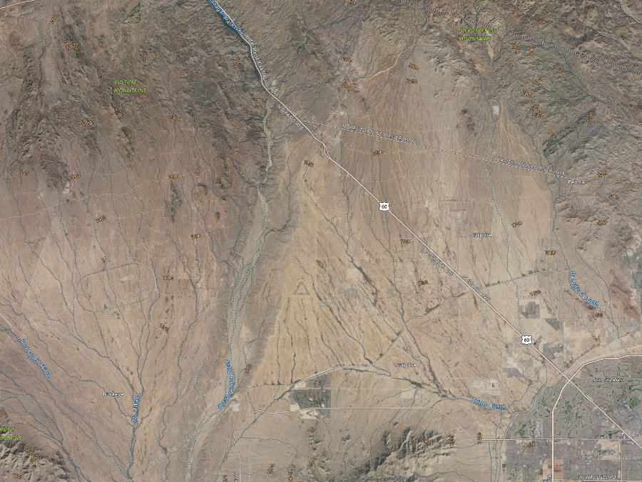 Aerial map of ZIP code 85361, Maricopa County, Arizona, showing highways, place names and the ZIP boundary