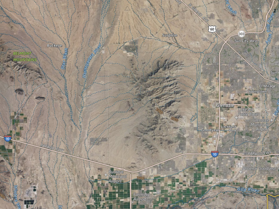 Aerial map of ZIP code 85396, Maricopa County, Arizona, showing highways, place names and the ZIP boundary